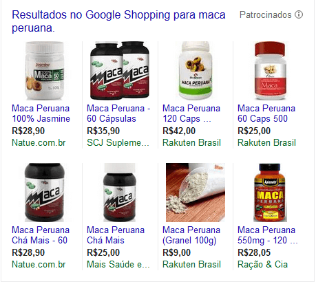 Sites que vendem Maca Peruana no Google Shopping